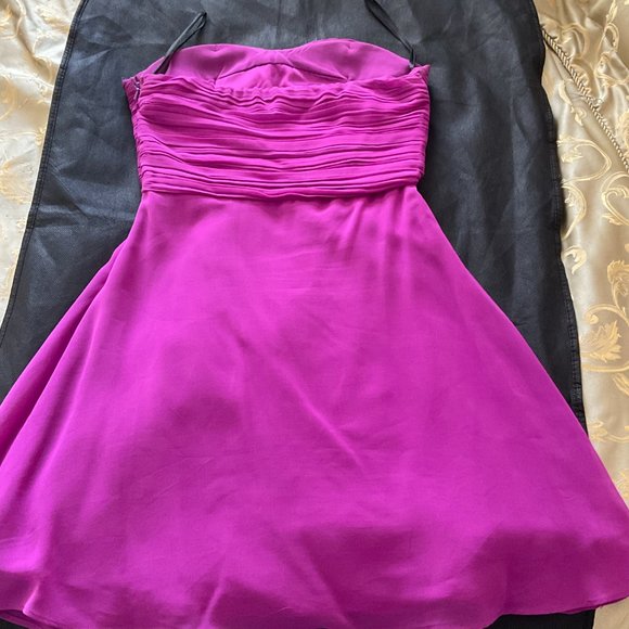 Magenta Strapless Party Dress With Sash - Picture 2 of 3